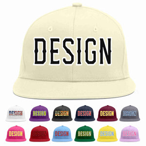 Custom Cream Black-White Flat Eaves Sport Baseball Cap Design for Men/Women/Youth