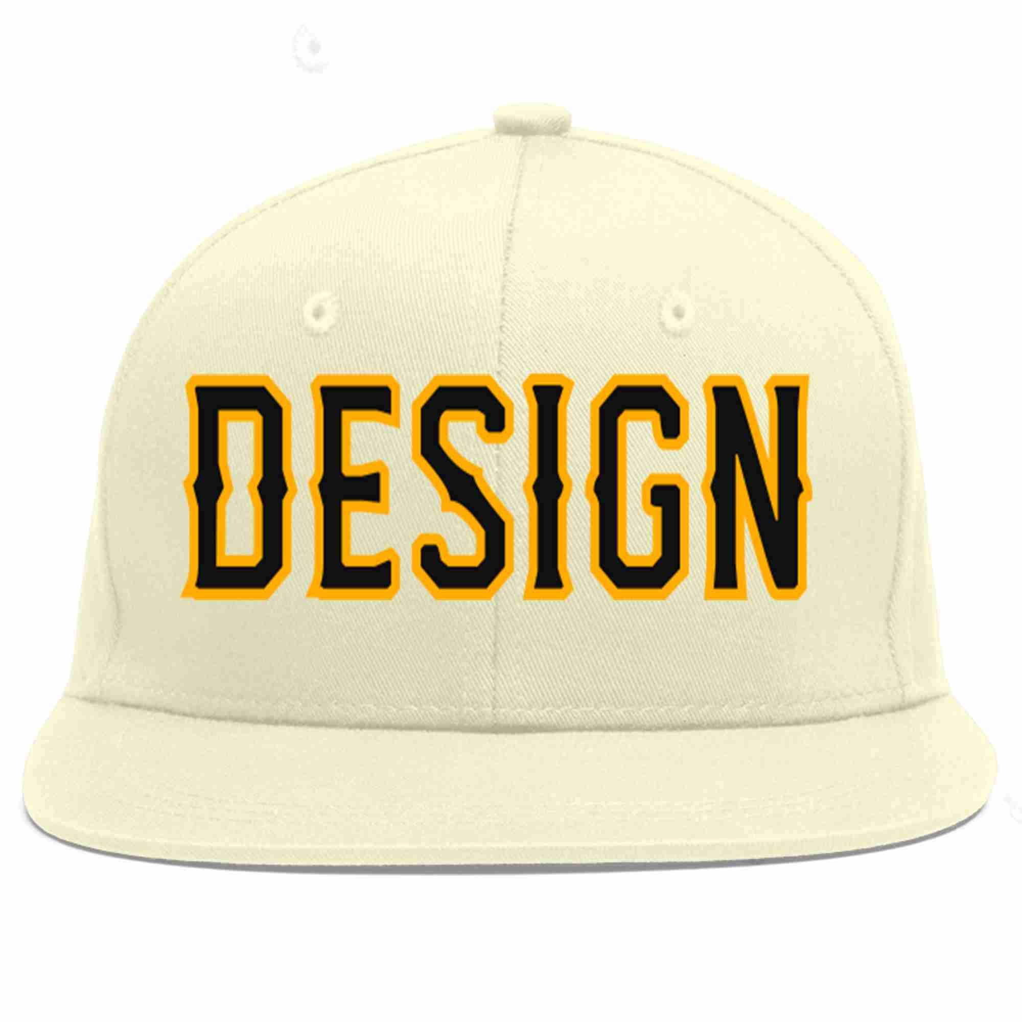 Custom Cream Black-Yellow Flat Eaves Sport Baseball Cap Design for Men/Women/Youth