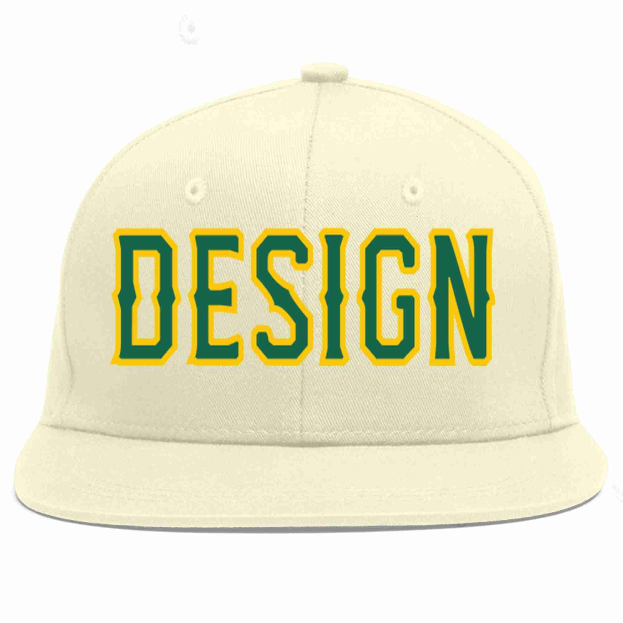 Casquette de baseball de sport à Eaves plates Kelly vert-or crème personnalisée pour hommes/femmes/jeunes