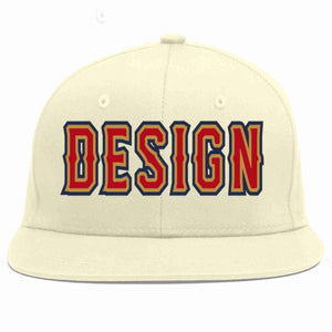 Conception personnalisée de casquette de baseball de sport à avant-toit plat rouge-vieil or crème pour hommes/femmes/jeunes