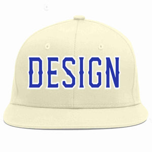 Custom Cream Royal-White Flat Eaves Sport Baseball Cap Design for Men/Women/Youth