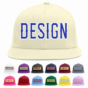 Custom Cream Royal-White Flat Eaves Sport Baseball Cap Design for Men/Women/Youth