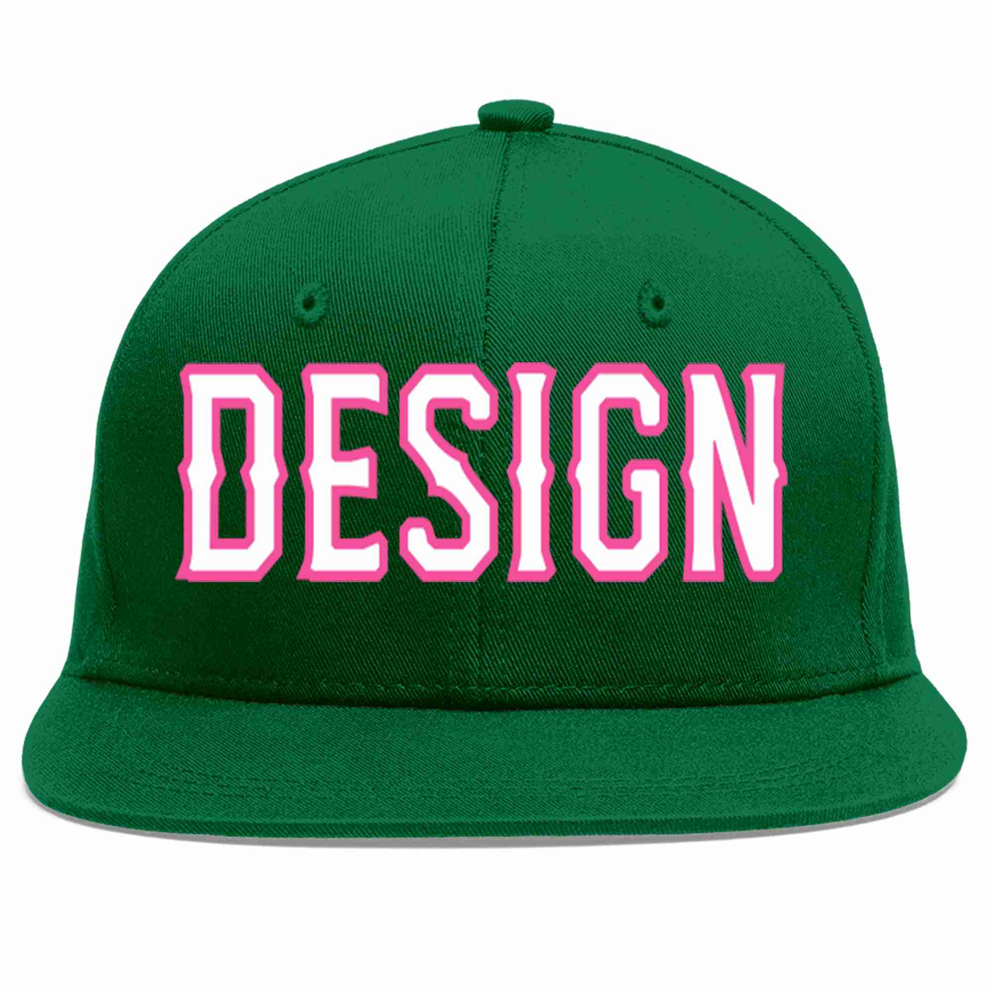 Conception personnalisée de casquette de baseball de sport à avant-toit plat vert blanc-rose pour hommes/femmes/jeunes