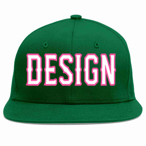 Custom Green White-Pink Flat Eaves Sport Baseball Cap Design for Men/Women/Youth