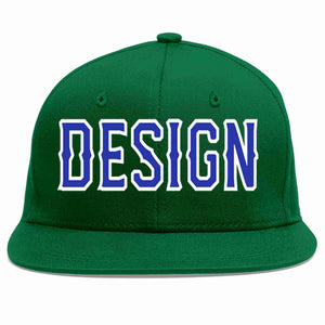 Custom Green Royal-White Flat Eaves Sport Baseball Cap Design for Men/Women/Youth