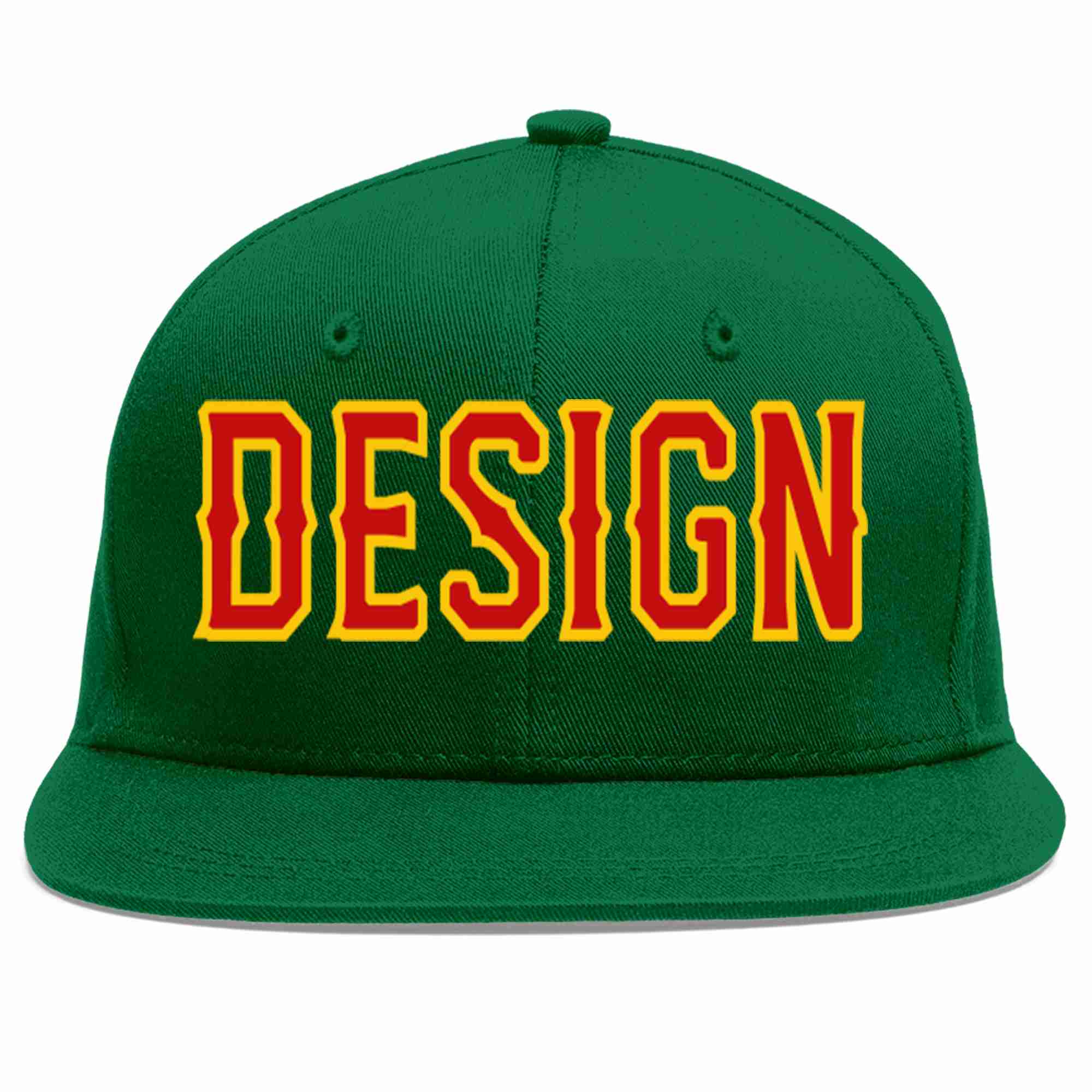 Custom Green Red-Yellow Flat Eaves Sport Baseball Cap Design for Men/Women/Youth