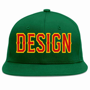 Conception personnalisée de casquette de baseball de sport à avant-toit plat vert rouge-jaune pour hommes/femmes/jeunes