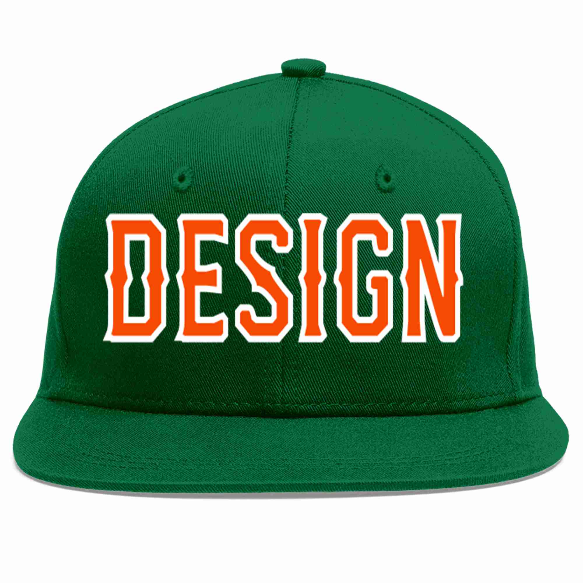 Custom Green Orange-White Flat Eaves Sport Baseball Cap Design for Men/Women/Youth