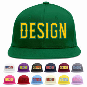 Custom Green Gold-Kelly Green Flat Eaves Sport Baseball Cap Design for Men/Women/Youth