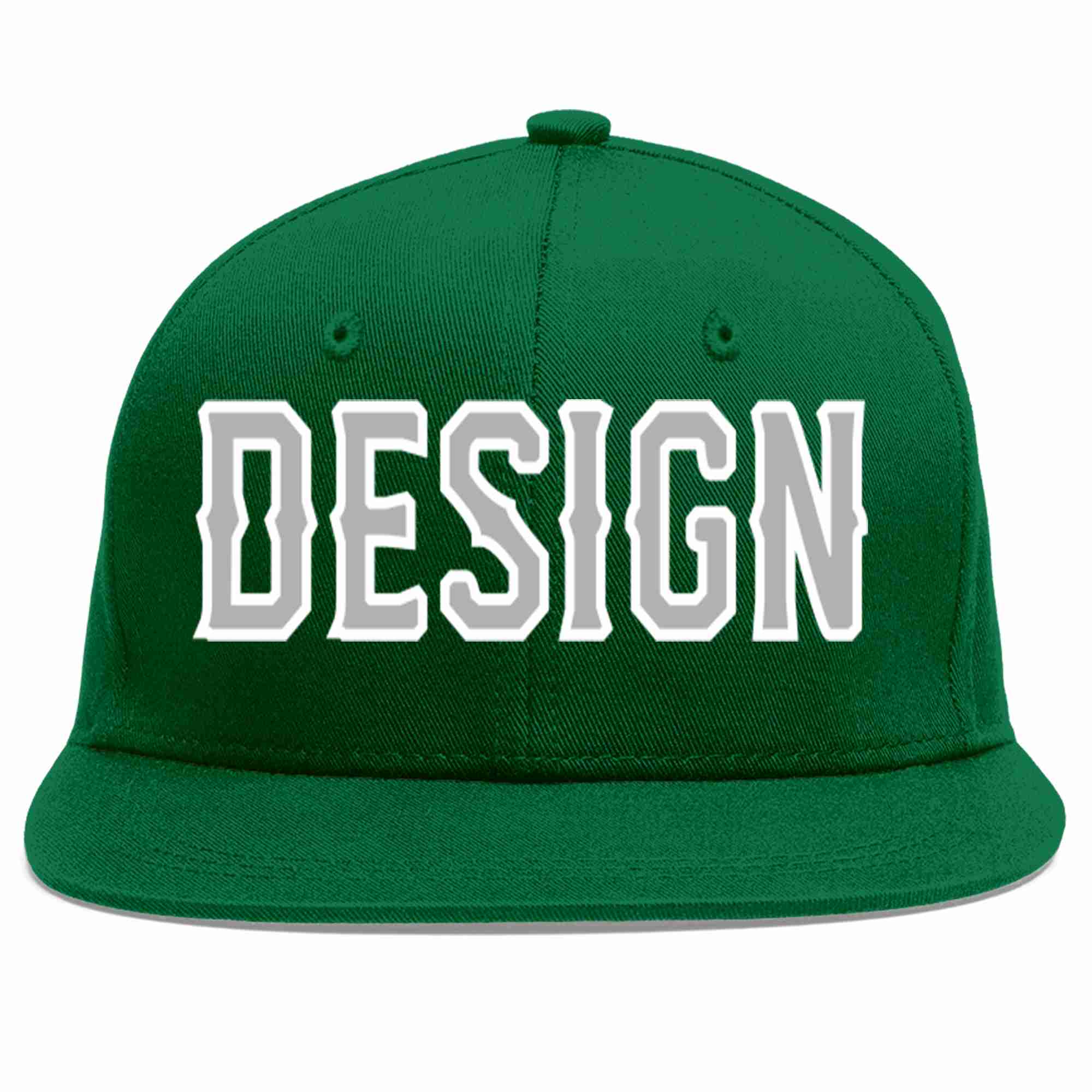 Custom Green Gray-White Flat Eaves Sport Baseball Cap Design for Men/Women/Youth