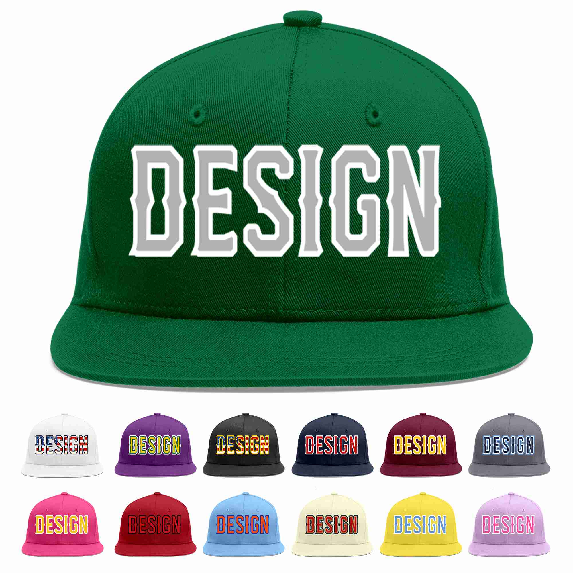 Custom Green Gray-White Flat Eaves Sport Baseball Cap Design for Men/Women/Youth