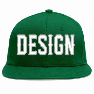 Conception personnalisée de casquette de baseball de sport à avant-toit plat vert blanc-gris pour hommes/femmes/jeunes