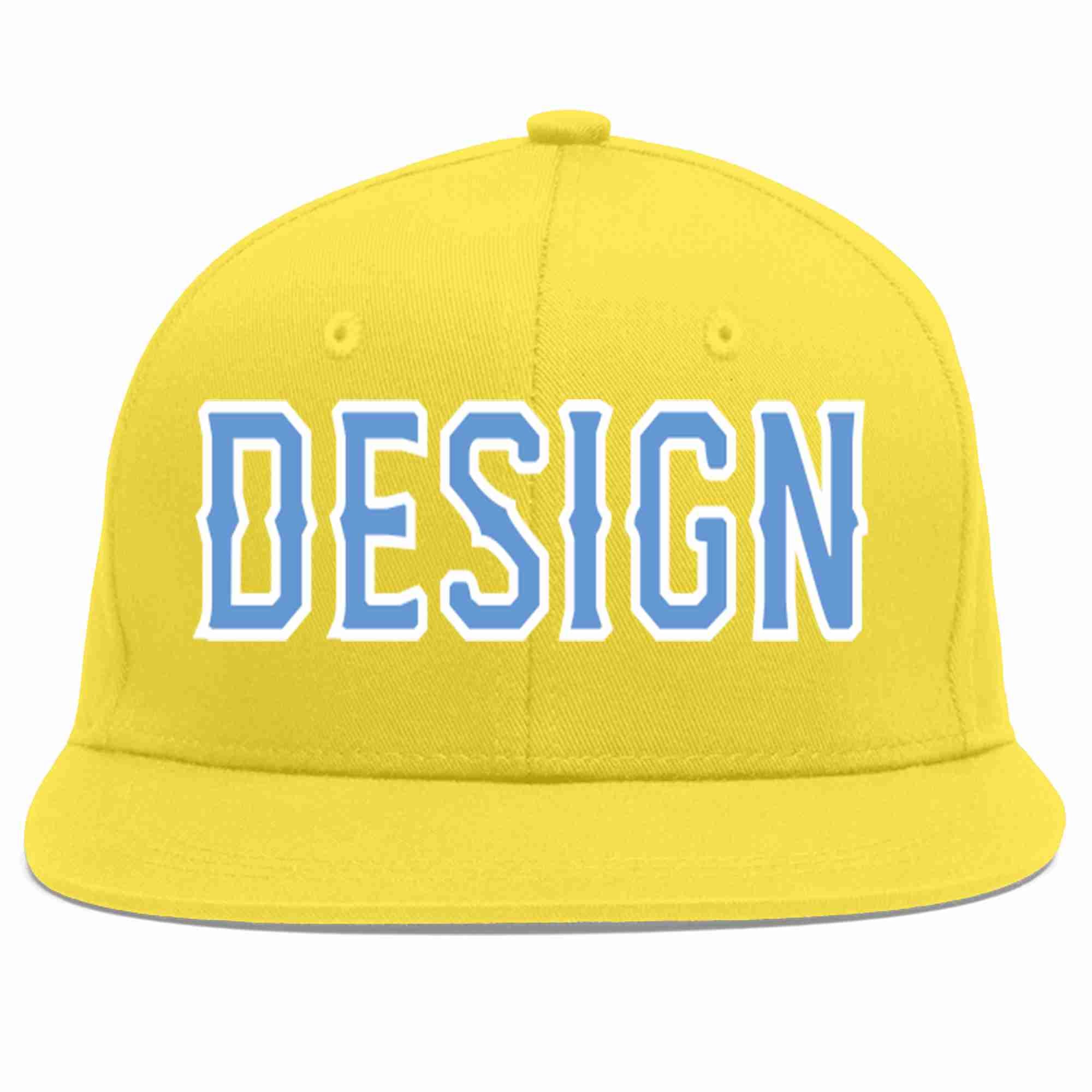 Custom Light Gold Light Blue-White Flat Eaves Sport Baseball Cap Design for Men/Women/Youth