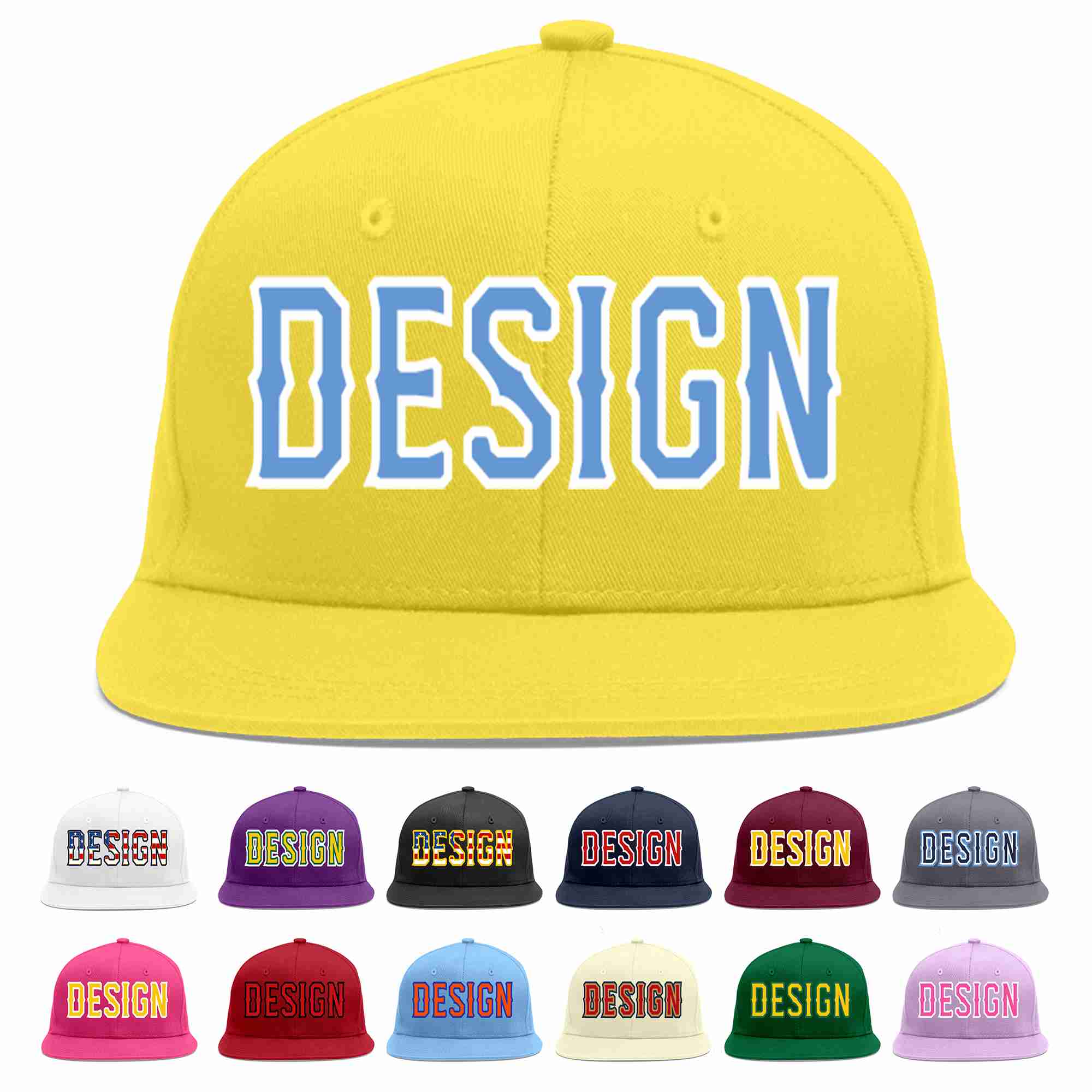 Custom Light Gold Light Blue-White Flat Eaves Sport Baseball Cap Design for Men/Women/Youth