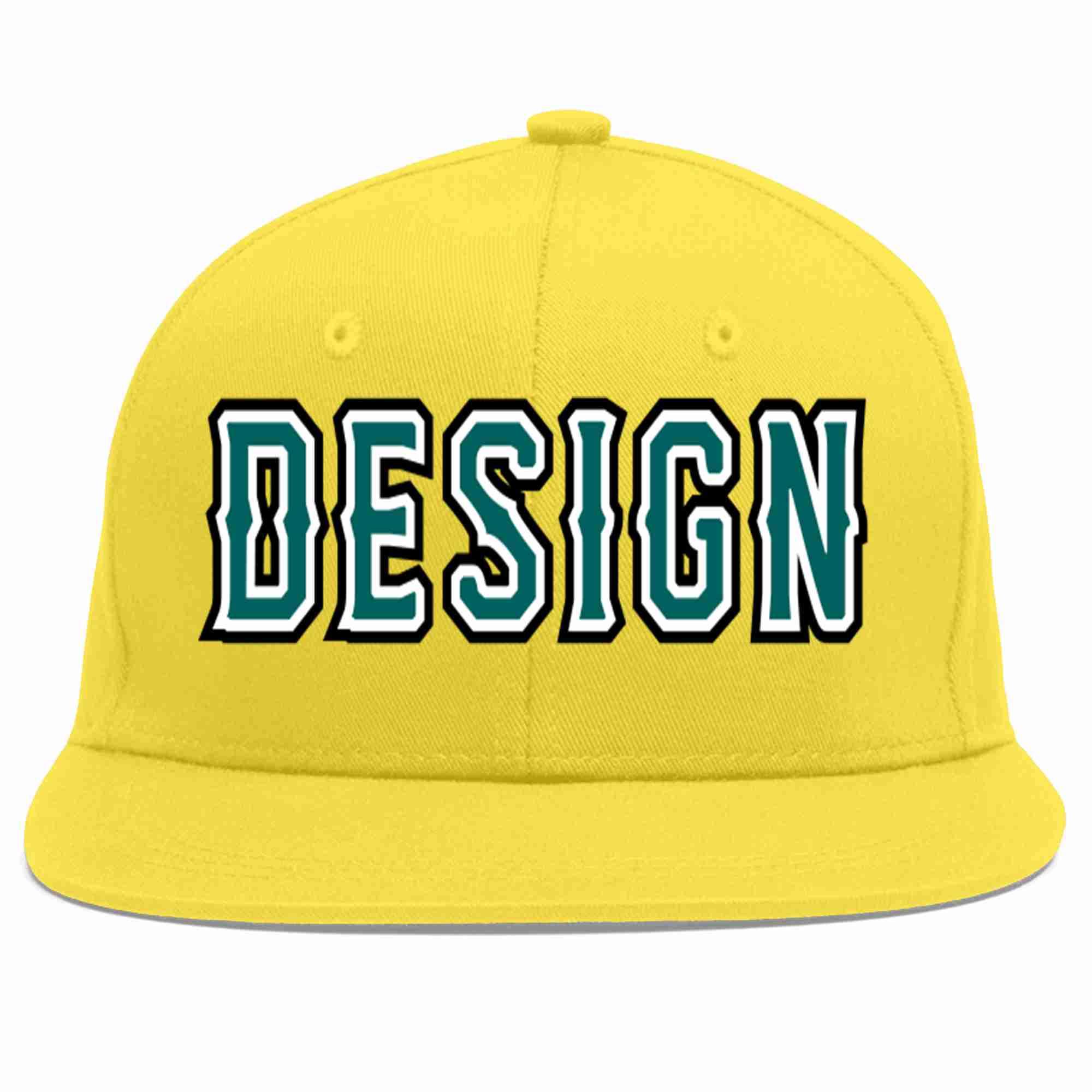 Custom Light Gold Aqua-White Flat Eaves Sport Baseball Cap Design for Men/Women/Youth