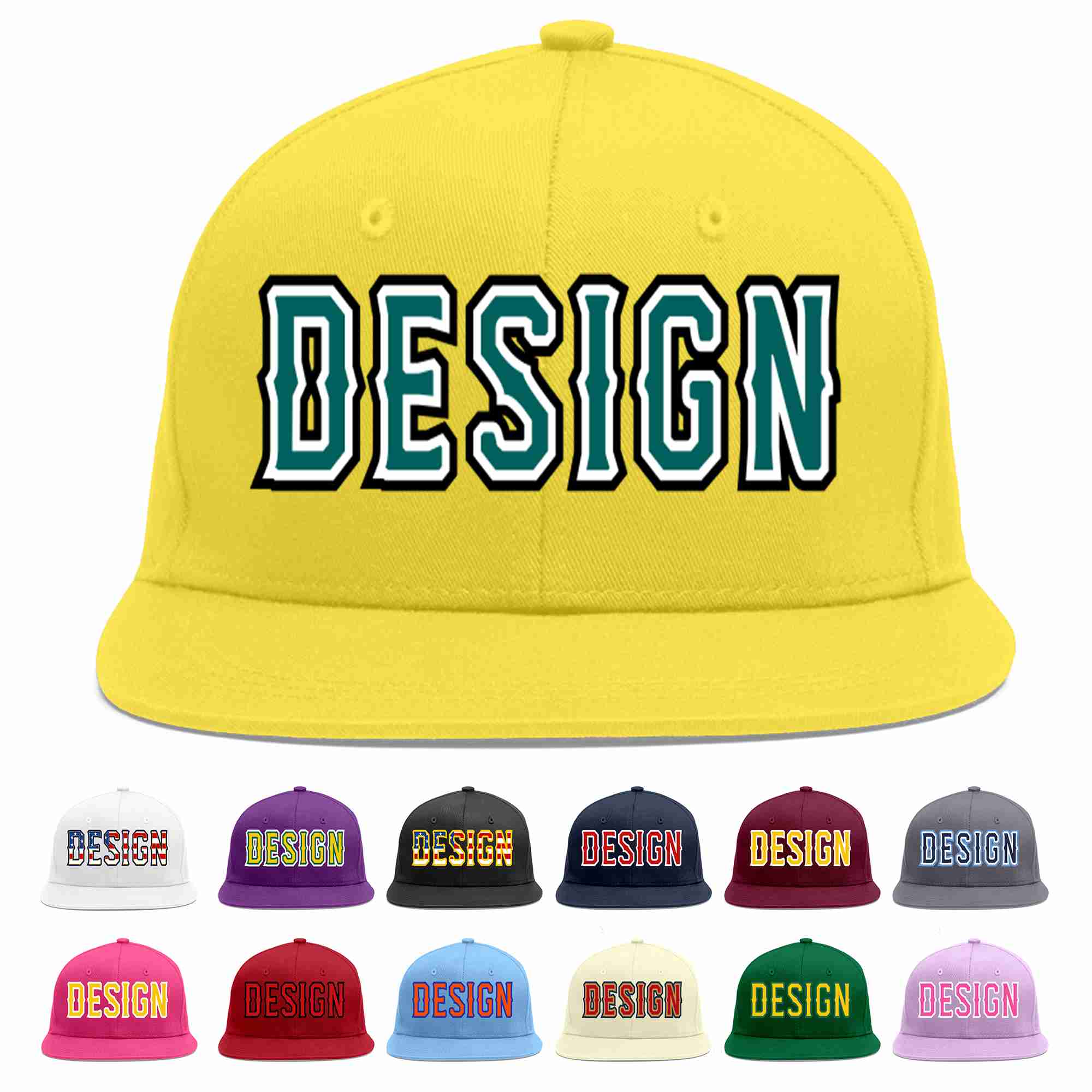 Custom Light Gold Aqua-White Flat Eaves Sport Baseball Cap Design for Men/Women/Youth