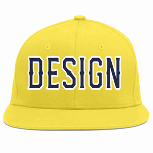 Custom Light Gold Navy-White Flat Eaves Sport Baseball Cap Design for Men/Women/Youth