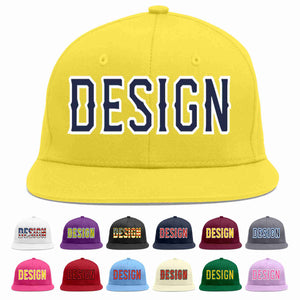 Custom Light Gold Navy-White Flat Eaves Sport Baseball Cap Design for Men/Women/Youth