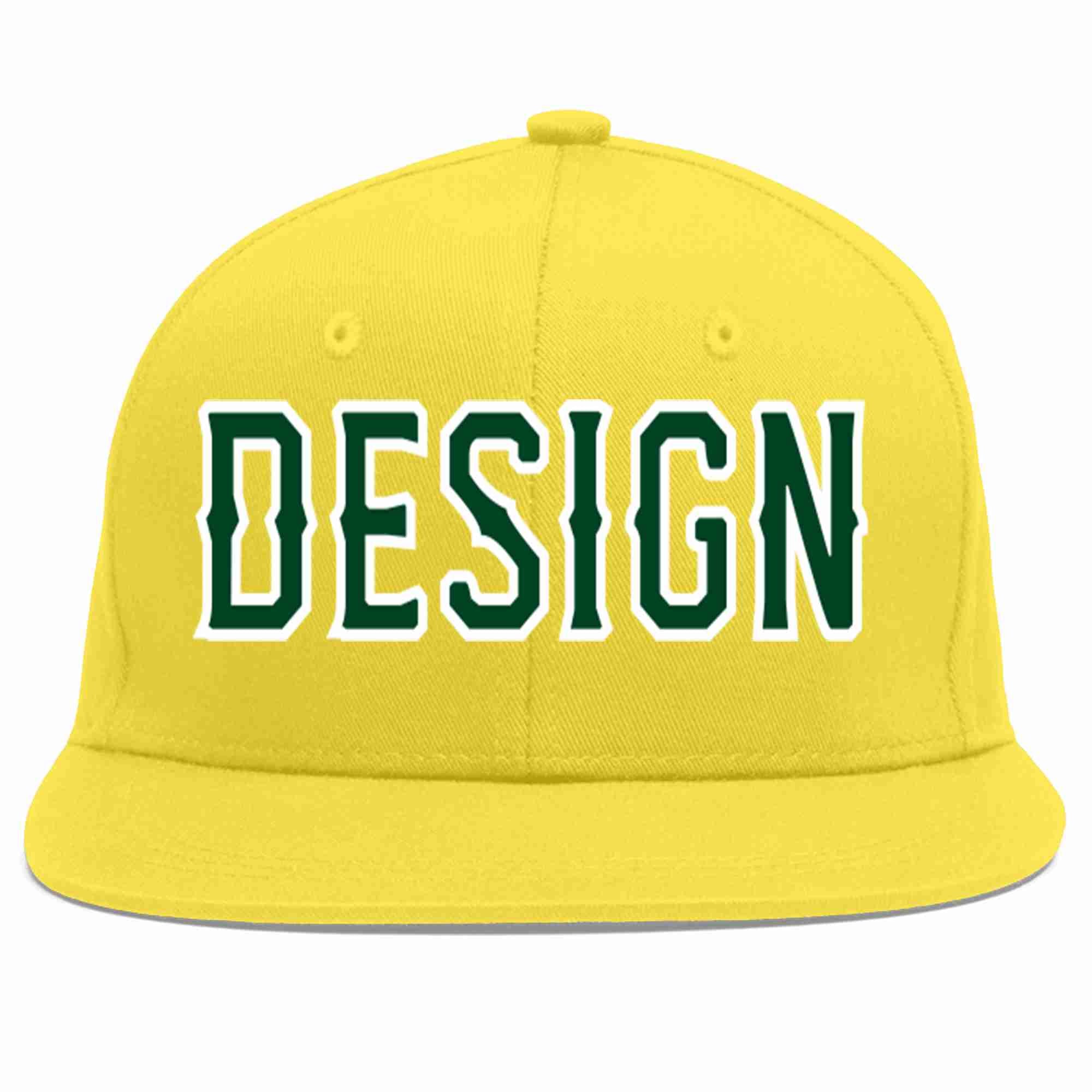 Custom Light Gold Green-White Flat Eaves Sport Baseball Cap Design for Men/Women/Youth