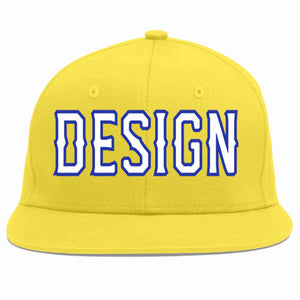 Custom Light Gold White-Royal Flat Eaves Sport Baseball Cap Design for Men/Women/Youth