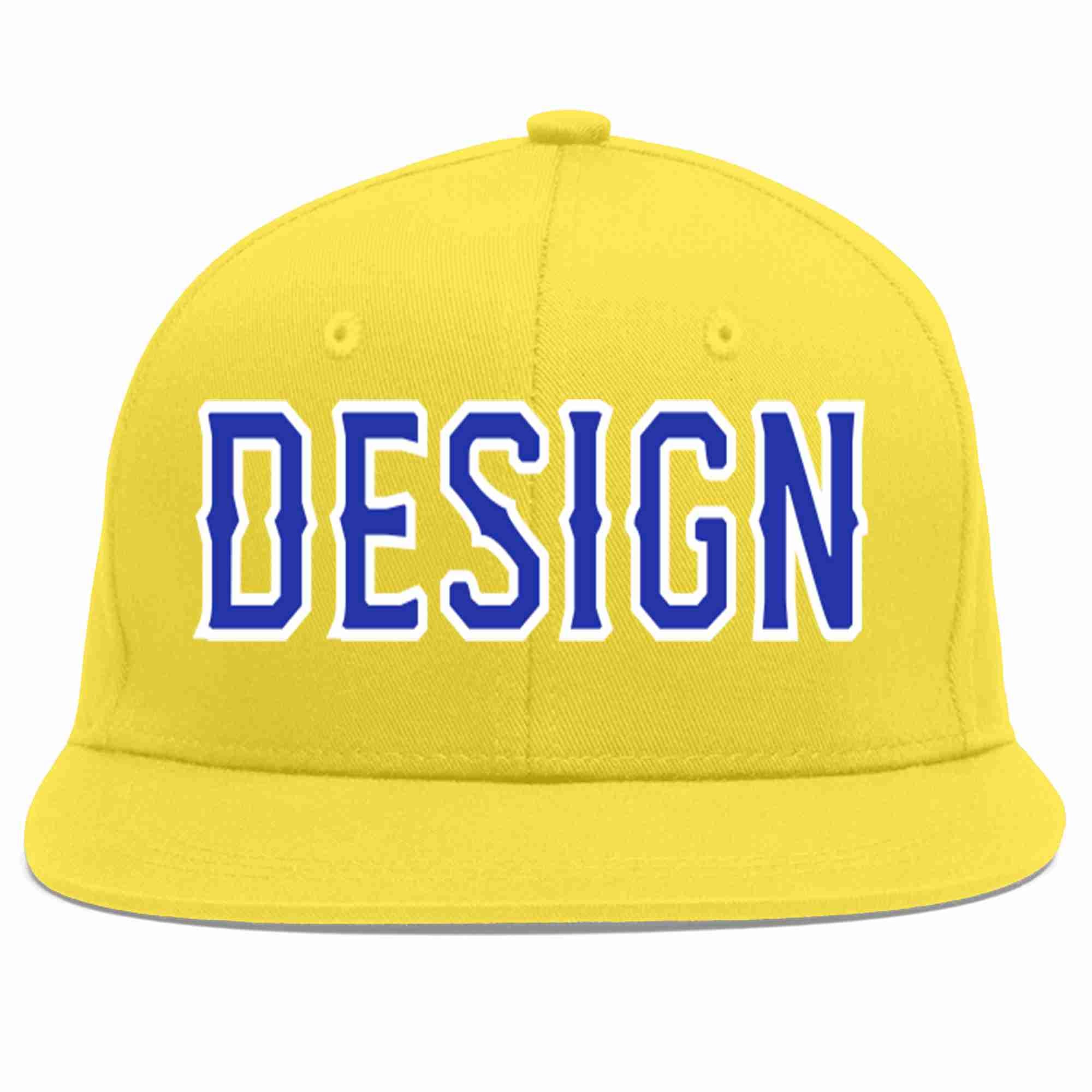 Custom Light Gold Royal-White Flat Eaves Sport Baseball Cap Design for Men/Women/Youth