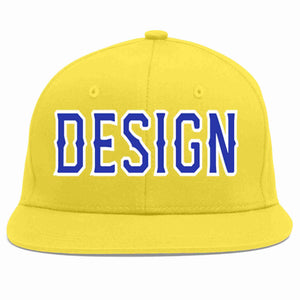 Custom Light Gold Royal-White Flat Eaves Sport Baseball Cap Design for Men/Women/Youth