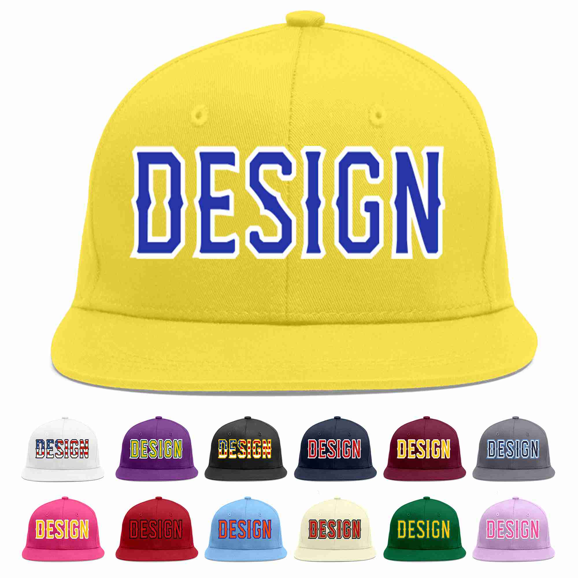 Custom Light Gold Royal-White Flat Eaves Sport Baseball Cap Design for Men/Women/Youth