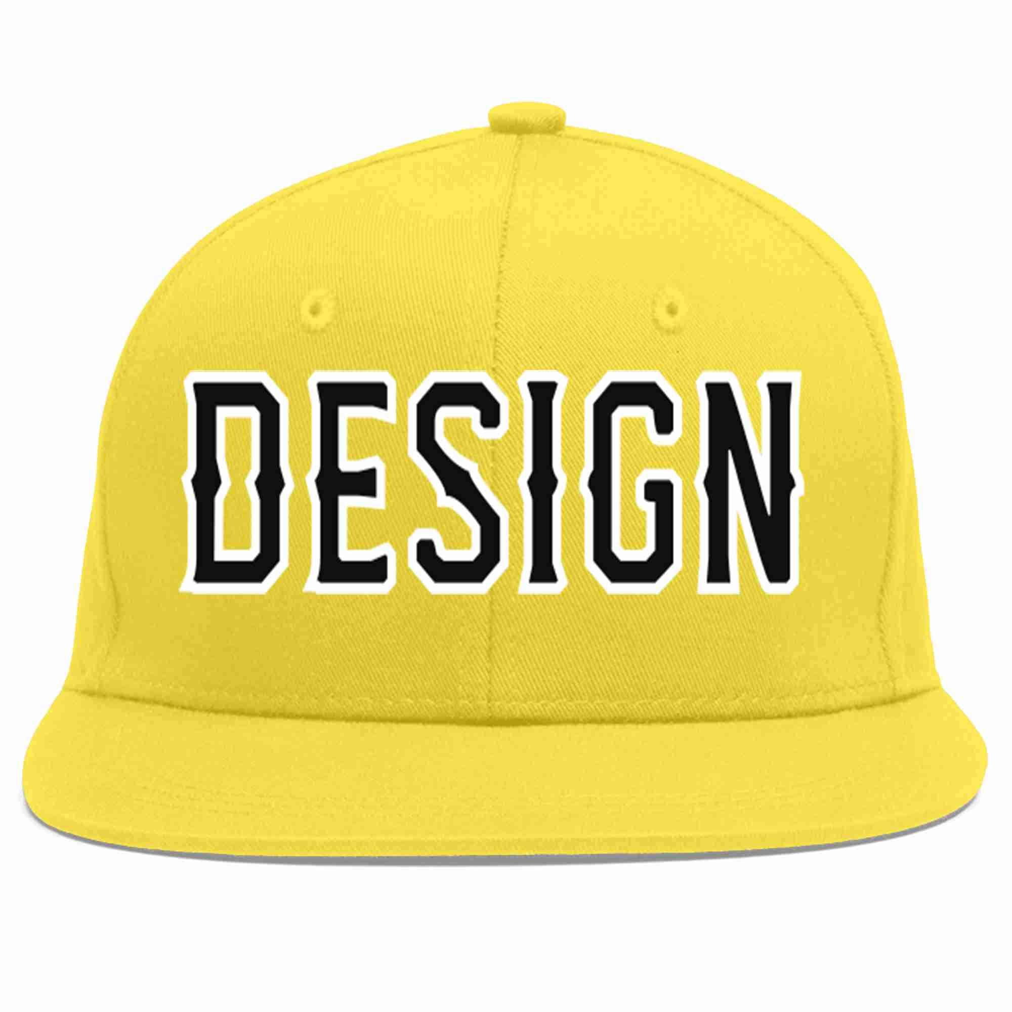 Custom Light Gold Black-White Flat Eaves Sport Baseball Cap Design for Men/Women/Youth