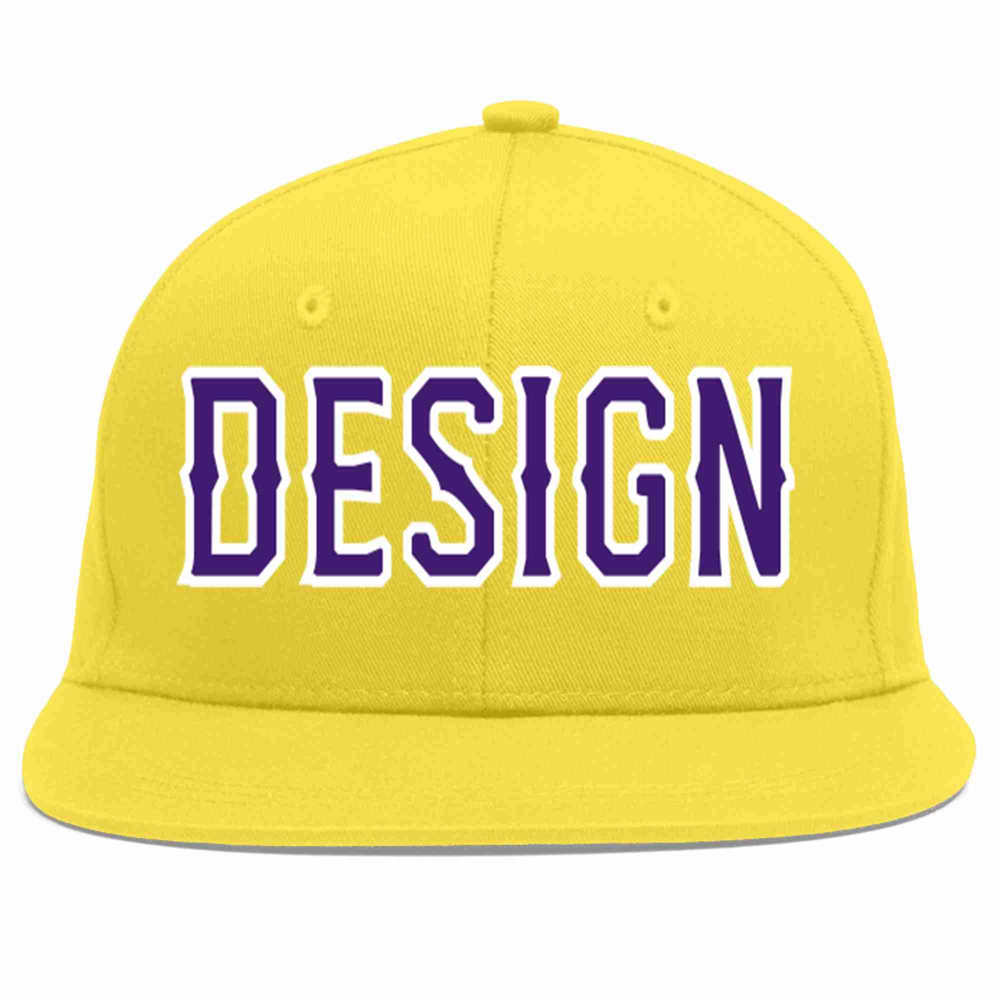 Custom Light Gold purple-White Flat Eaves Sport Baseball Cap Design for Men/Women/Youth