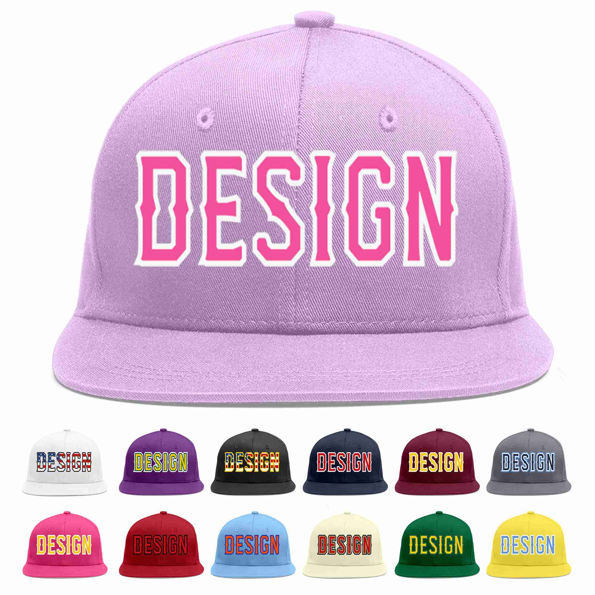 Custom Light Purple Pink-White Flat Eaves Sport Baseball Cap Design for Men/Women/Youth