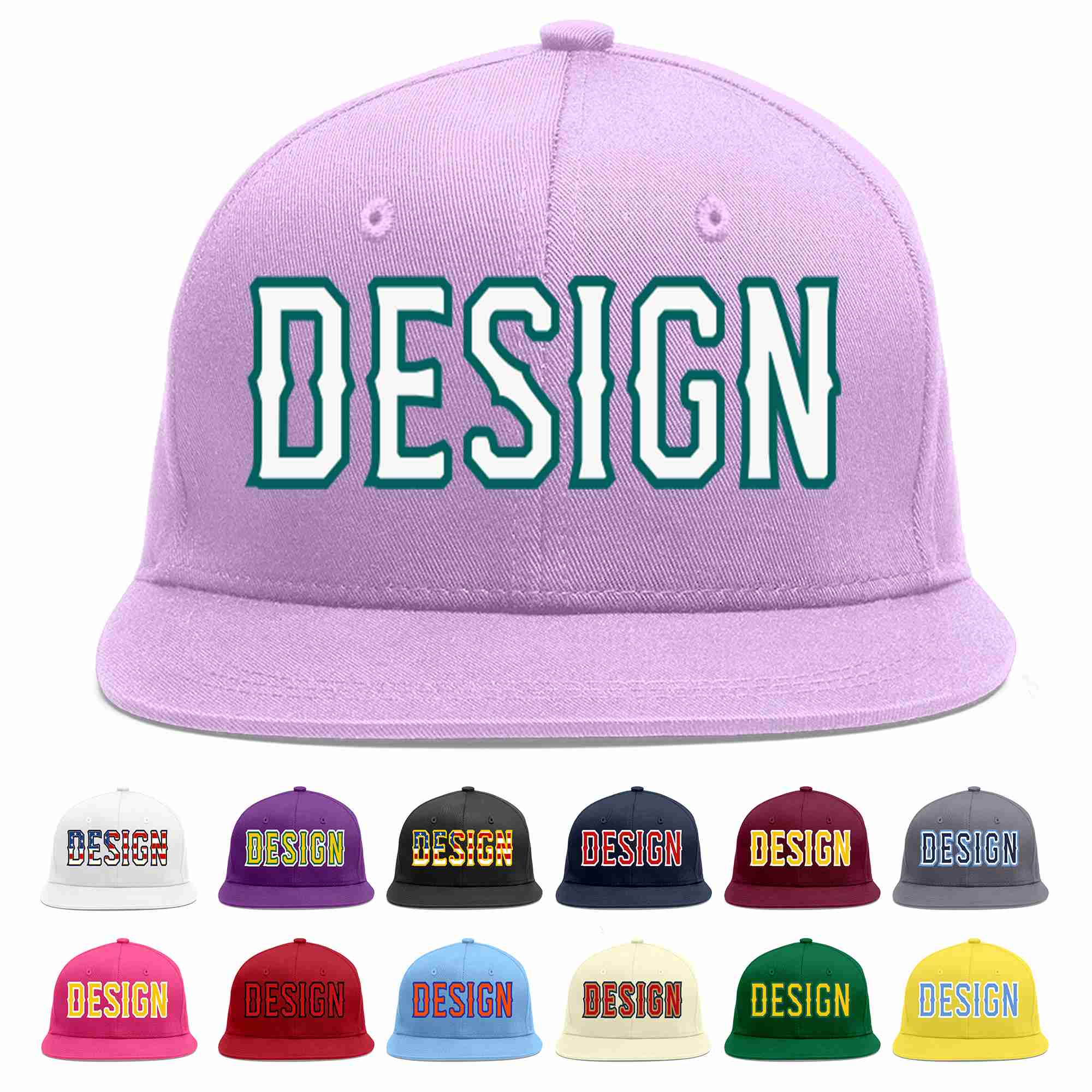 Custom Light Purple White-Aqua Flat Eaves Sport Baseball Cap Design for Men/Women/Youth