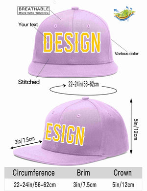 Custom Light Purple Gold-White Flat Eaves Sport Baseball Cap Design for Men/Women/Youth