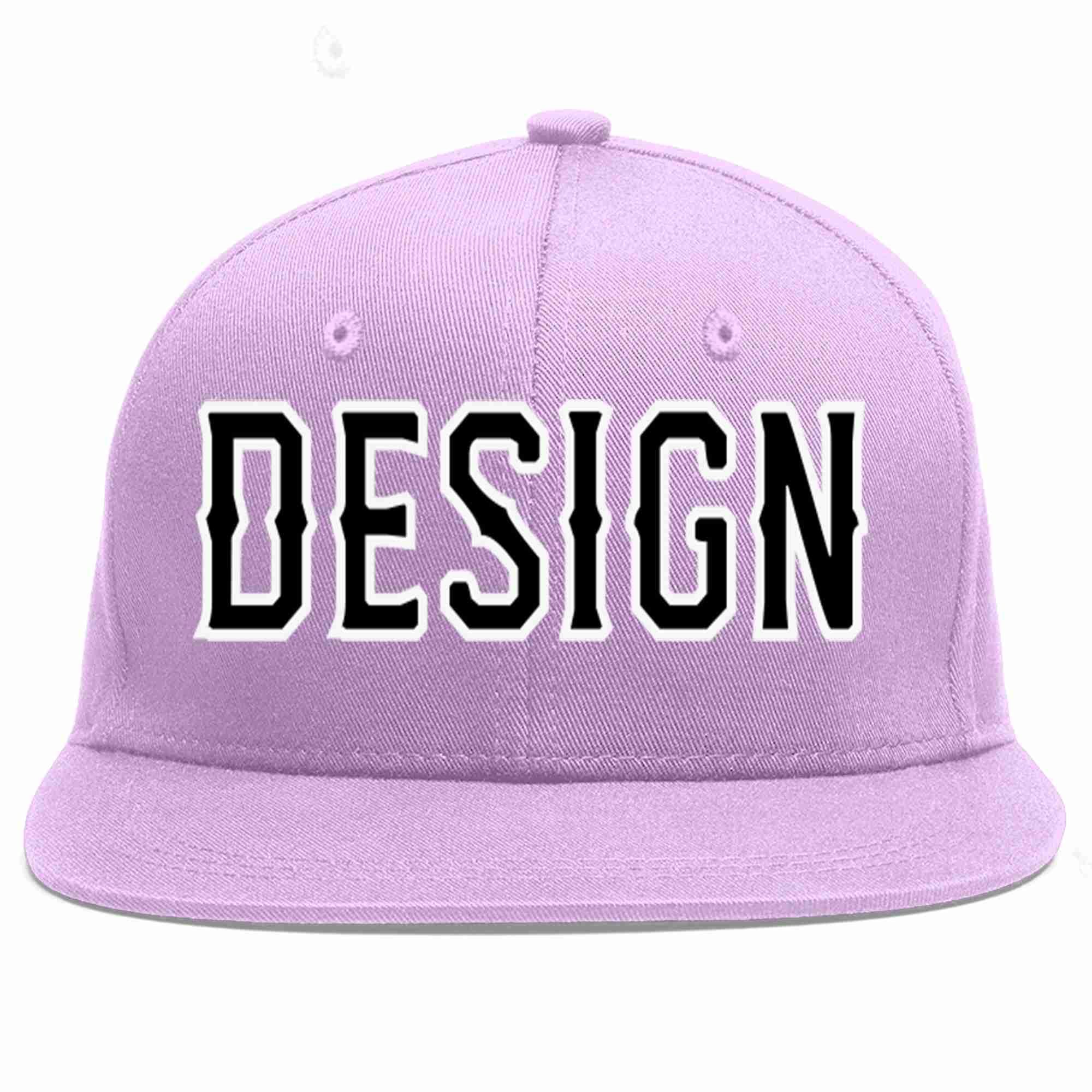 Custom Light Purple Black-White Flat Eaves Sport Baseball Cap Design for Men/Women/Youth