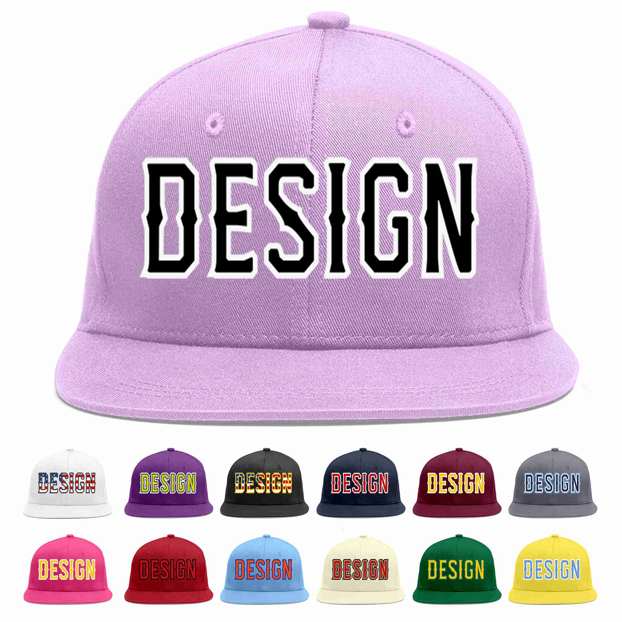 Custom Light Purple Black-White Flat Eaves Sport Baseball Cap Design for Men/Women/Youth