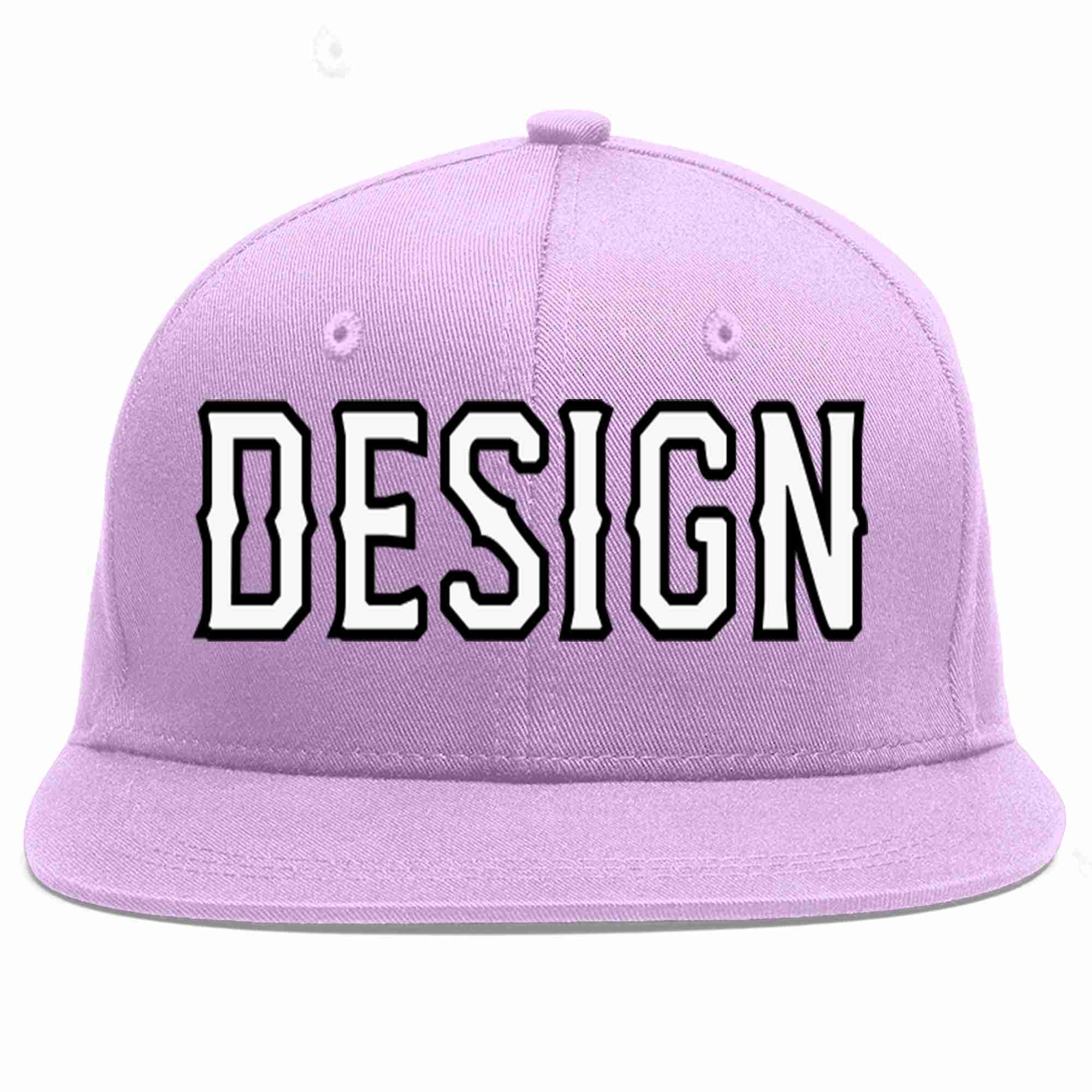 Custom Light Purple White-Black Flat Eaves Sport Baseball Cap Design for Men/Women/Youth