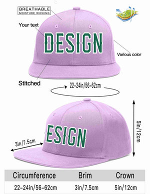 Custom Light Purple Kelly Green-White Flat Eaves Sport Baseball Cap Design for Men/Women/Youth