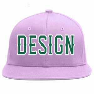 Custom Light Purple Kelly Green-White Flat Eaves Sport Baseball Cap Design for Men/Women/Youth