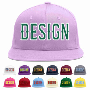 Custom Light Purple Kelly Green-White Flat Eaves Sport Baseball Cap Design for Men/Women/Youth