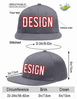 Custom Dark Gray White-Red Flat Eaves Sport Baseball Cap Design for Men/Women/Youth