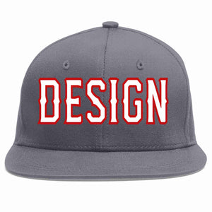 Custom Dark Gray White-Red Flat Eaves Sport Baseball Cap Design for Men/Women/Youth