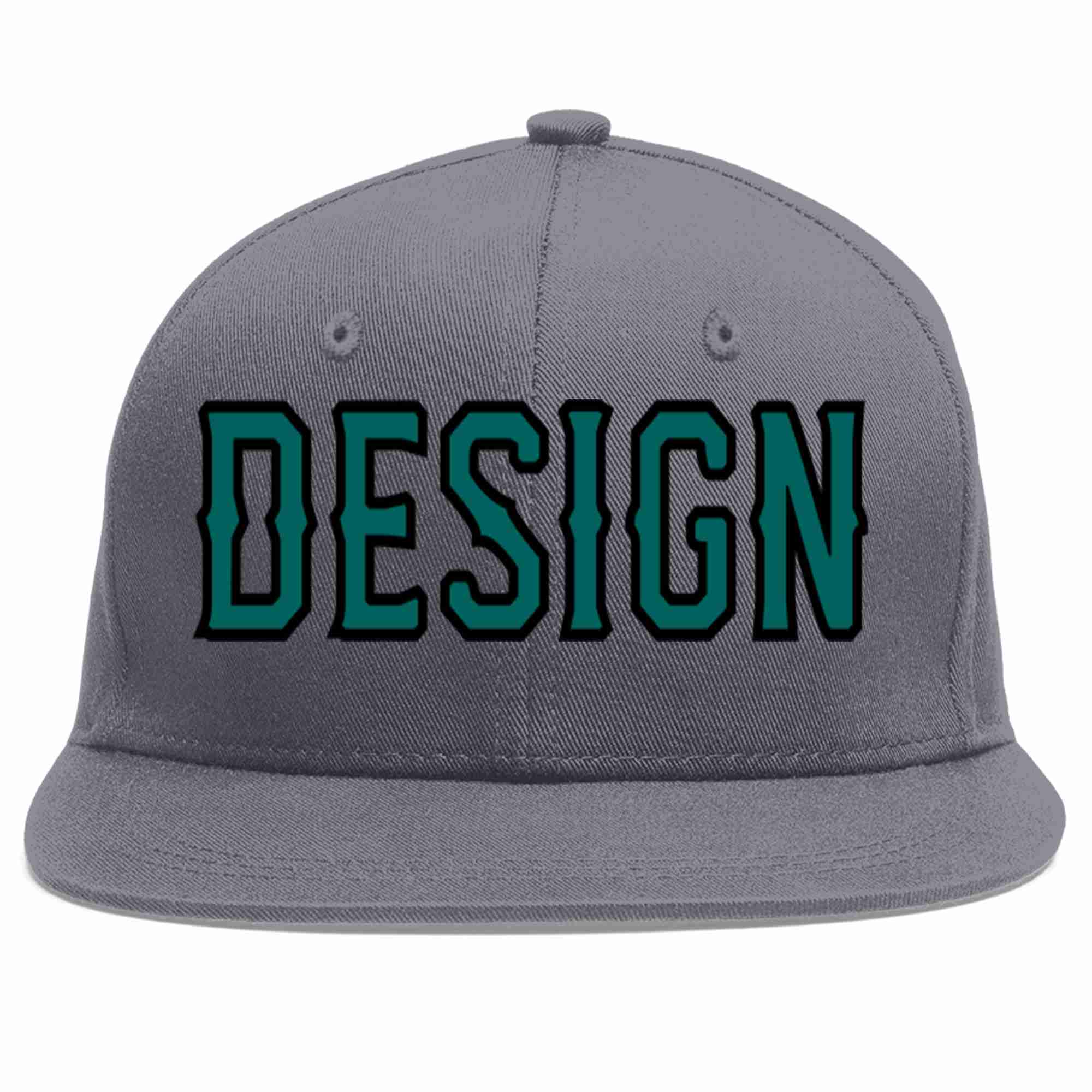 Conception personnalisée de casquette de baseball de sport à avant-toit plat gris foncé Aqua-noir pour hommes/femmes/jeunes