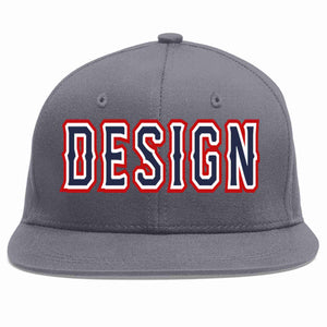 Custom Dark Gray Navy-White Flat Eaves Sport Baseball Cap Design for Men/Women/Youth