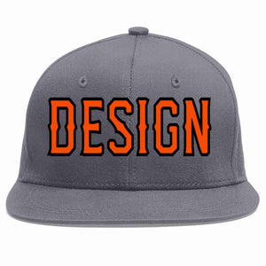 Conception personnalisée de casquette de baseball de sport à avant-toit plat gris foncé orange-noir pour hommes/femmes/jeunes