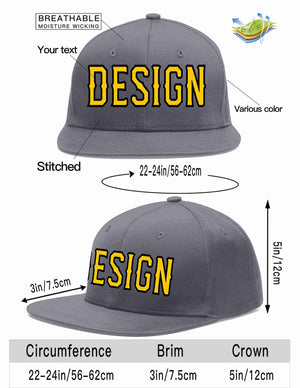 Custom Dark Gray Gold-Black Flat Eaves Sport Baseball Cap Design for Men/Women/Youth