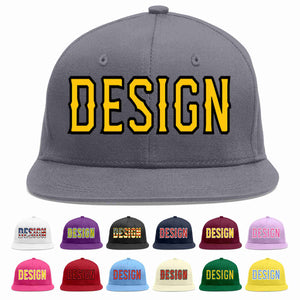 Custom Dark Gray Gold-Black Flat Eaves Sport Baseball Cap Design for Men/Women/Youth