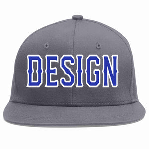 Conception personnalisée de casquette de baseball de sport à avant-toit plat gris foncé royal-blanc pour hommes/femmes/jeunes