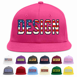 Custom Rose Red Vintage USA Flag-Gold Flat Eaves Sport Baseball Cap Design for Men/Women/Youth