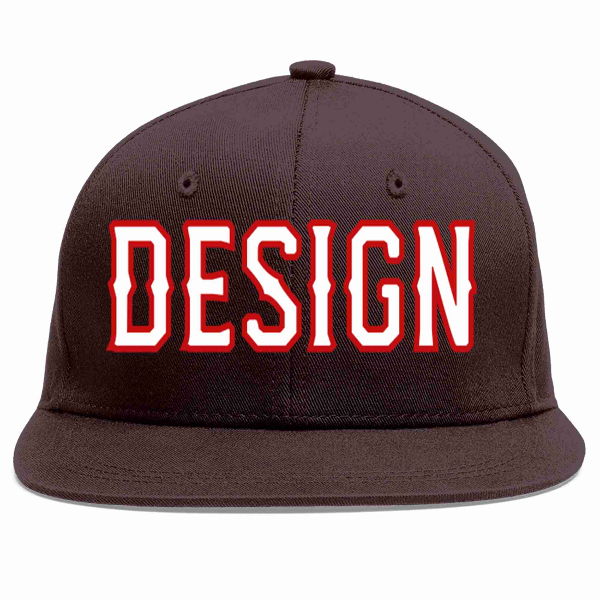 Custom Brown White-Red Flat Eaves Sport Baseball Cap Design for Men/Women/Youth