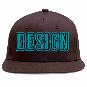 Conception personnalisée de casquette de baseball de sport à Eaves plates marron Aqua-noir pour hommes/femmes/jeunes