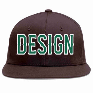 Custom Brown Kelly Green-White Flat Eaves Sport Baseball Cap Design for Men/Women/Youth